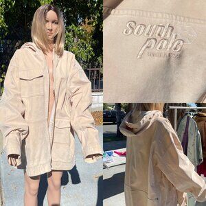 Vintage Mens XXL South Pole Authentic Collection Velour Beige Zip Up Jacket